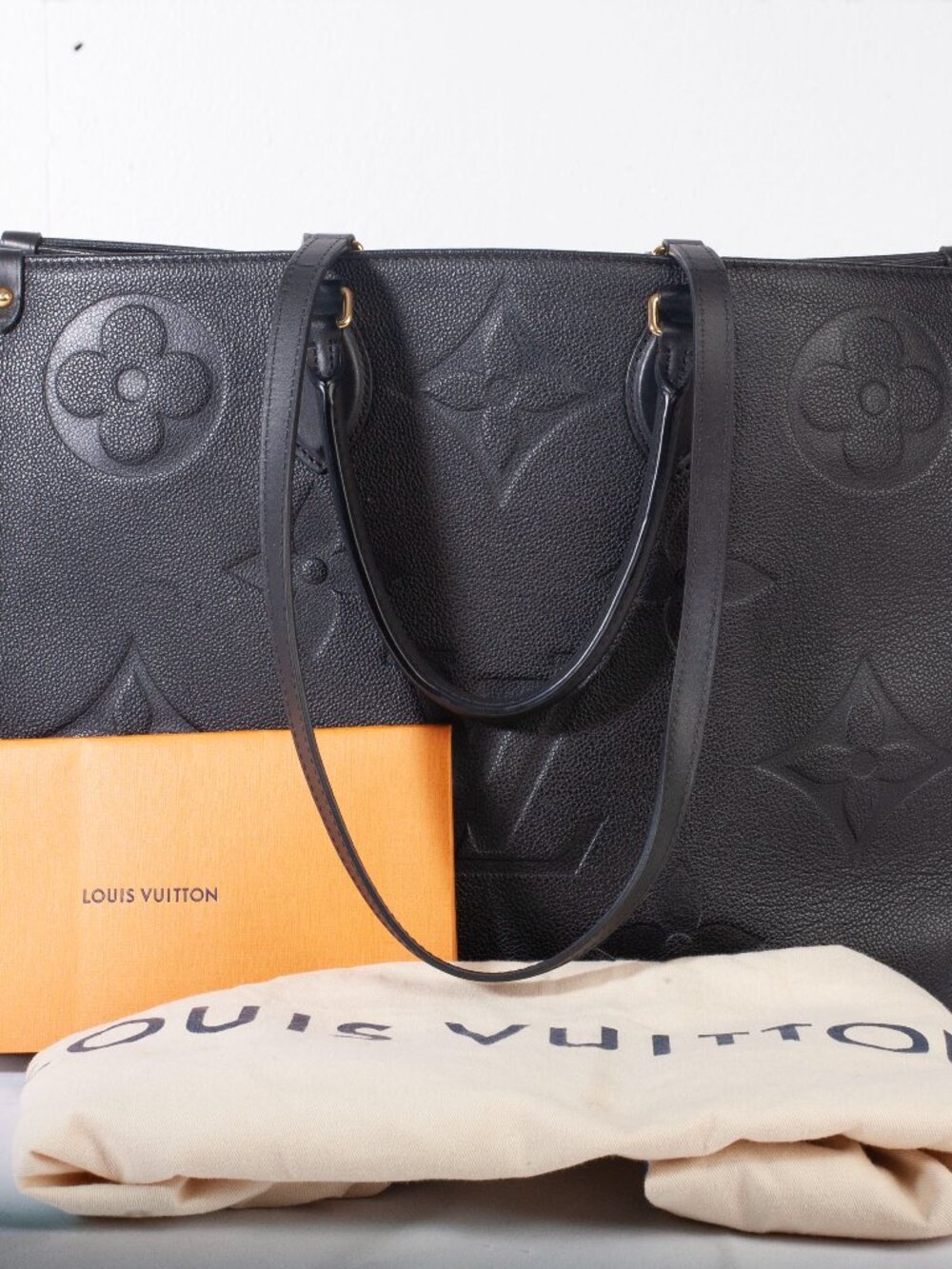 Authentic Louis Vuitton Black Monogram Empreinte Giant OnTheGo MM Tote Bag